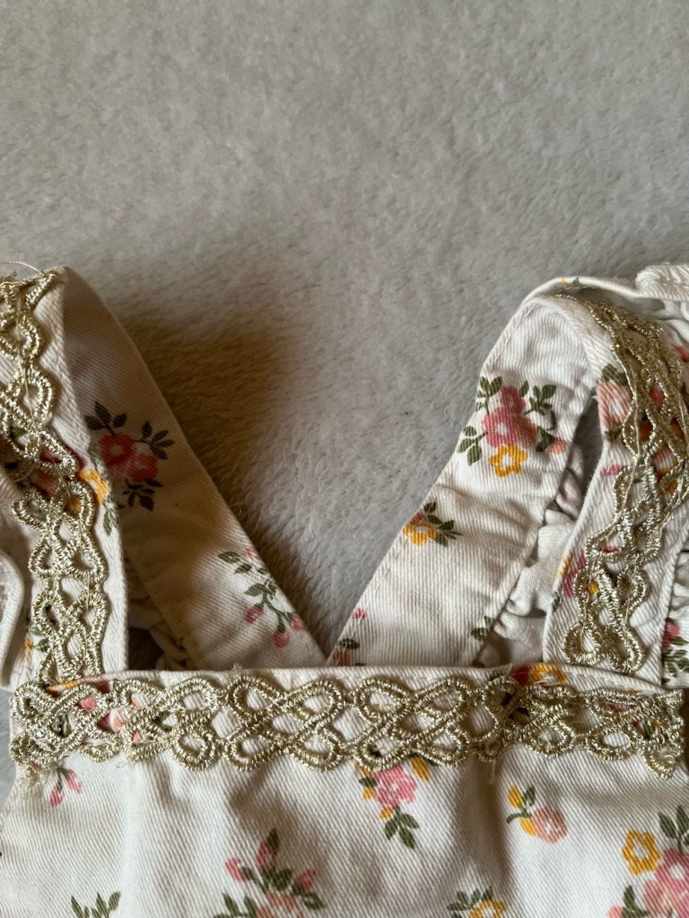 Cream Floral Girls' Overalls with Peach Bow - Picture 3 of 6